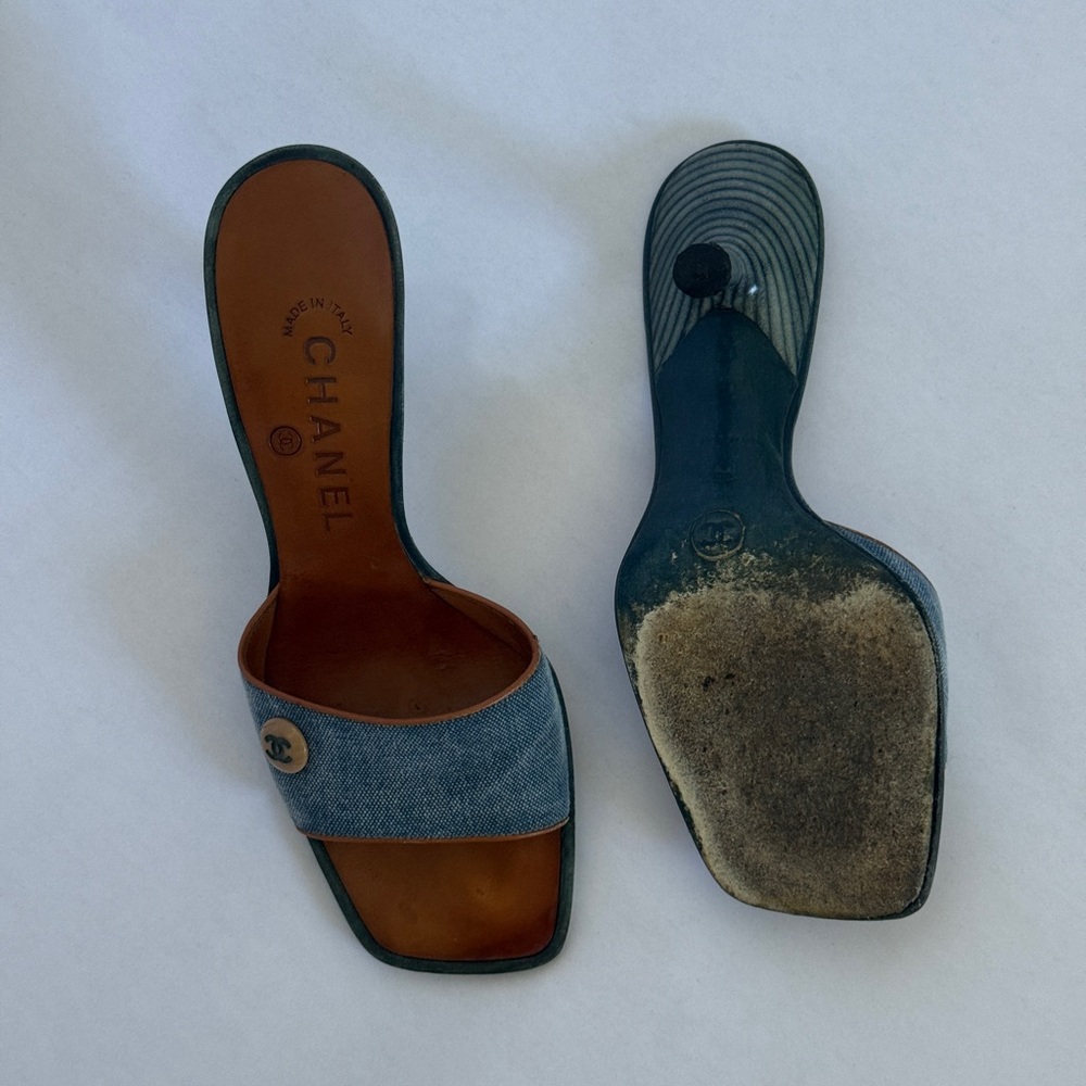 Archival Chanel Denim CC Button Sandal Mules (RARE) - Picture 6 of 8